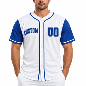 Wholesale Custom Baseball Jerseys <b>White</b> Blue Piped <b>Button</b> Down Team Shirts Personalized Player Name Number Short Sleeve Uniforms - Product Image 4