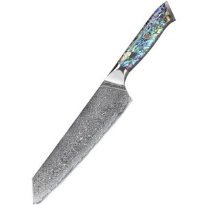 Couteau Santoku ou couteau utilitaire en acier à haute teneur en carbone, couteau de chef Damasteel de 5 pouces, manche en titane et nacre - Product Image 6