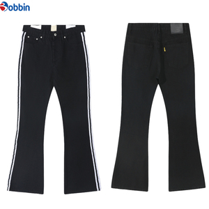 Pantalones Cargo Vaqueros Acampanados Oversize Personalizados de Mezclilla Lavada a la Piedra, Talla Grande, Negros Lisos con Raya Lateral, Ajuste Holgado Casual - Product Image 1