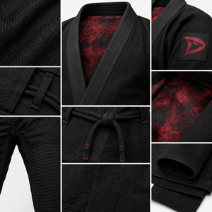 Kimono Negro de BJJ para Hombre, Ropa de Artes Marciales, 100% Algodón, Ligero, de Secado Rápido, Duradero, Corte Regular, Talla Adulto, con Detalle de Logotipo Rojo - Product Image 5