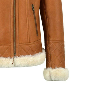 Personalized Brown Genuine <b>Sheepskin</b> Sherpa Shearling Faux Fur Lined Aviator Flight Pilot Winter Warm Bomber Customize - Product Image 5