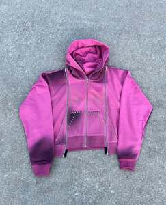 Conjunto de Chándal Personalizado con Pedrería y Lavado Ácido, 100% Algodón, Unisex, Sudadera con Capucha y Pantalones de Chándal, 2 Piezas, Estilo Vintage Casual, Sudadera con Cremallera - Product Image 3