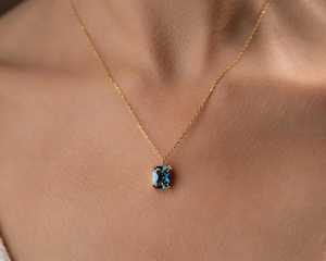 Blue Tanzanite Vintage Necklace Pendant Tai Silver 14K Gold Plated Lab Created Oval Gemstone for Women - Product Image 4