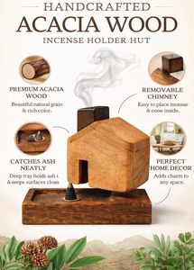 Brûleur d'encens et récupérateur de cendres en bois d'acacia artisanal, en forme de maison, écologique, d'origine indienne, pour usage aromatique - Product Image 5