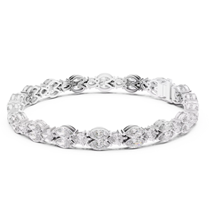 Bracelets/bracelets rigides de luxe en or blanc 18 carats plaqué rhodium, avec diamant marquise taille poire unique cultivé en laboratoire, certifiés, pour usage quotidien au bureau - Product Image 1