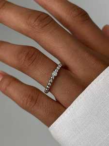 Adjustable <b>Dainty</b> Solitaire Beaded Stackable <b>Rings</b> Bezel Custom Promise 14K 18K Solid Gold Round Diamond Everyday Wear <b>Ring</b> - Product Image 2