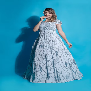 Robe de soirée haut de gamme pour femme avec décolleté en V et manches courtes |   Qualité supérieure pour les célébrations de mariage, les bals de promo et les événements formels - Product Image 1