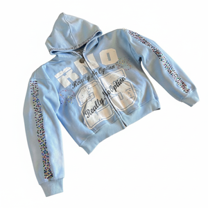 Sudadera con capucha extragrande personalizada con cremallera y pedrería multicolor, de 450 g/m², 100% algodón polar, precio económico. - Product Image 1