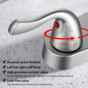 Rubinetto da Cucina Girevole a 360° in Acciaio Inox 304 Lucidato con Due Maniglie, Spruzzatore Laterale Estraibile, Installazione a 4 Fori, 8 Pollici, Finitura Nichel Spazzolato - Product Image 4