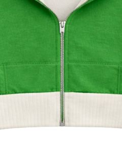 Sweat-shirt à capuche zippé court personnalisé pour femme, vert vif et polaire en coton, style color block, veste décontractée streetwear - Product Image 6