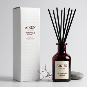 Aikun Customized 200ml Amber Glass White Embossed Box Adjustable Fragrance Long Lasting Reed <b>Diffuser</b> Set For Holiday Gift Buyer - Product Image 1