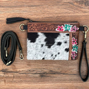 Bolso de piel de vaca con estampado occidental, bolso de piel de vaca tallado a mano, borla de cuero, flores bohemias, gran oferta, Bolso de piel para mujer - Product Image 3