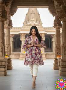Túnica india informal y de uso diario de poliéster y rayón con estampado, kurtis cortos con precio bajo y tallas grandes disponibles, kurtis estampados. - Product Image 5