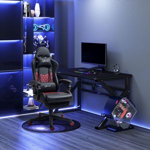 Sedia da Gaming ad Alto Comfort con Pelle PU, Ruote Girevoli, Reclinabile e Altezza Regolabile, Colore Nero con Poggiapiedi - Product Image 2