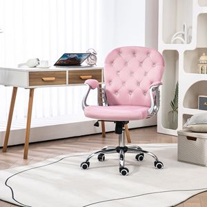 Sedia da Ufficio Ergonomica in Velluto con Altezza Regolabile, Girevole, con Braccioli Imbottiti, Rosa con Bottoni Trapuntati e Materiale in Nylon - Product Image 2