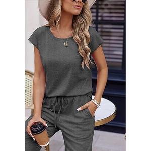 Women Designer Style Lounge Wear Set Casual Top <b>Elastic</b> Waist Pants Custom Printing Wholesale - Product Image 6