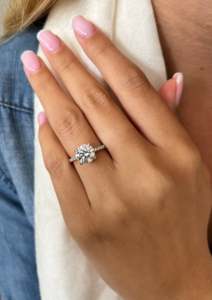 Round Brilliant Cut Diamond Engagement Ring Prong Setting Prong Women's Floral Style - Product Image 3