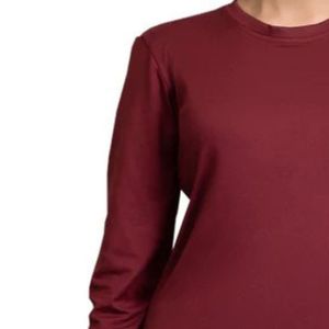 Ladies Burgundy Long Sleeve Neck <b>Top</b> Casual Fitted Pullover Shirt Basic Everyday Layering Tee Simple Womens Fashion Clothin - Product Image 3