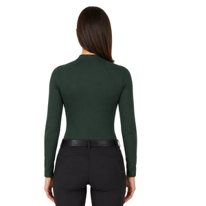 Haut de base pour femme vert forêt, à manches longues, pour l'équitation et l'entraînement équestre, avec quart de zip, extensible, respirant et imprimé - Product Image 2
