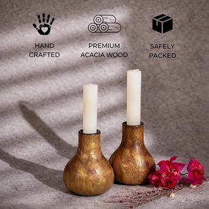 Handcrafted Decorative Wooden Vase Set Rustic Gold Finish Flower Vase for Home Tabletop Living Room Decor - Product Image 3