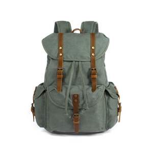 Mochila Vintage de Lona con Correa de Cuero, Mochila de Viaje de Gran Capacidad, Mochila de Senderismo para Hombres y Mujeres - Product Image 3