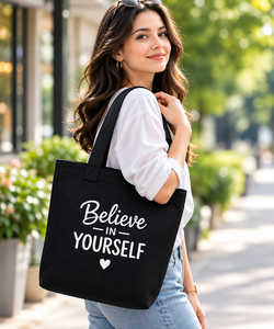 AMANI Believe in Yourself <b>Canvas</b> <b>Tote</b> <b>Bag</b> <b>Black</b> Printing Minimalist Style Travel & Shopping <b>Bag</b> - Product Image 4