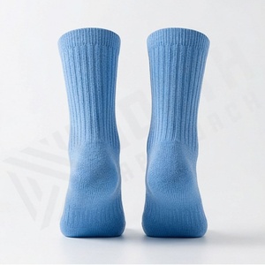 Crew <b>Socks</b> Solid Blue Ribbed Knitted Breathable Casual Adult Regular Fit - Product Image 2