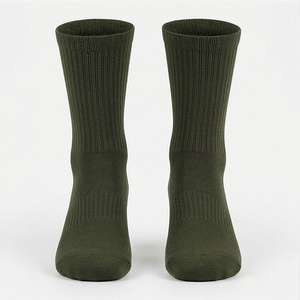 Crew <b>Socks</b> Solid Olive Green 100% Cotton Breathable Knitted Regular Style Adult Autumn Casual Daily Use - Product Image 1