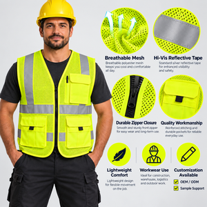 High Visibility Mesh Work Vest Men Reflective Multi Pocket Utility <b>Waistcoat</b> Custom Logo Oem Service - Product Image 5
