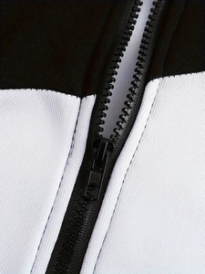 Black & <b>White</b> Diagonal Colorblock <b>Zip</b> <b>Up</b> Hoodie | Custom Men's Fleece Sweatshirt | Wholesale B2B Sourcing Bangladesh - Product Image 6