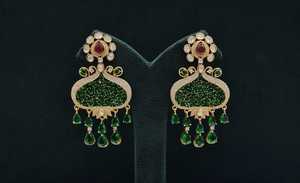 08202Vintage Kundan <b>Dangle</b> <b>Earrings</b> <b>Gold</b> Plated Brass Drop <b>Earrings</b> Moissanite Jewelry for Wedding Women Party wear - Product Image 2
