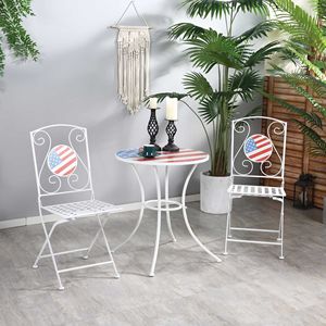 3-Piece <b>Folding</b> Outdoor Patio Bistro Set with USA Mosaic <b>Table</b> & Chairs Portable Metal Frames 4th July BA <b>Garden</b> Furniture - Product Image 3