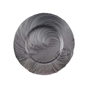 Assiette de service décorative ronde en acier inoxydable, métal argenté de luxe, avec bord cannelé, pour hôtels, traiteurs et événements. - Product Image 3