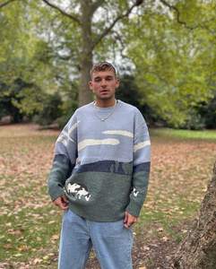 Custom logo Sweater Unisex Jacquard Knitwear <b>Men</b> Crew Neck <b>Pullover</b> Knit Jumpers Winter Cotton Knitted <b>Men</b> Sweater - Product Image 2