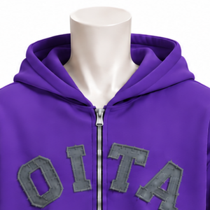 Purple Mens <b>Zip</b> Up <b>Hoodie</b> Chenille Letter Patch Heavyweight Fleece Oversized Casual Streetwear Sweatshirt with Kangaroo <b>Pockets</b> - Product Image 3