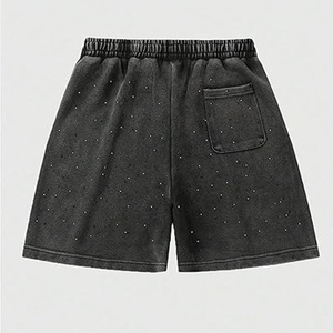 Shorts d'été pour hommes en coton délavé à l'acide, taille mi-haute, séchage rapide, style vintage streetwear, effet soleil délavé, imprimé, poche ornée de strass - Product Image 2