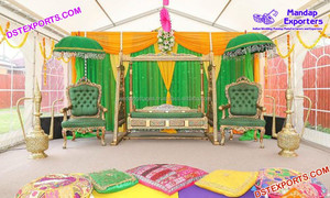 Antique Style Wooden Jhula for Wedding Ceremony Decor Wedding <b>Swing</b> <b>Seat</b> for Mehndi Night Rajwada Wooden Carved Wedding Jhula <b>UK</b> - Product Image 6