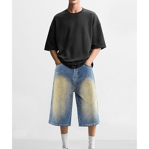 Shorts en jean délavé unisexe coupe ample style streetwear vintage en coton pour la vente en gros - Product Image 6