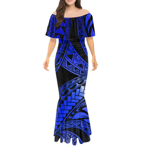 Vestido Puletasi Samoano Tradicional con Estampado Polinesio, Diseño Personalizado, Vestidos de Sirena con Hombros Descubiertos, Vestidos Puletasi Ajustados para Mujer - Product Image 3