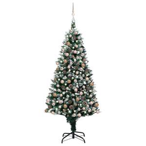 Sapin de Noël artificiel pré-éclairé avec un ensemble de boules et des cônes de pin, 94,5 pouces - Product Image 1