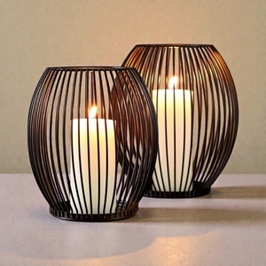 Iron Candle <b>Lanterns</b> <b>Set</b> of 2 Heat Resistant Home Decoration Votive Holders Modern Wire Design - Product Image 1