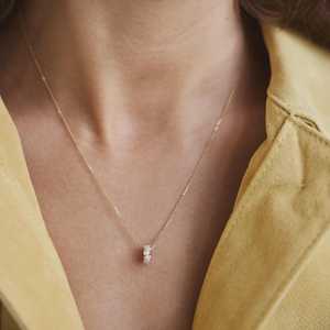 Collar con Colgante de Perlas Rondel en Oro Sólido de 14k/18k con Diamante Cultivado en Laboratorio con Corte Pera, 18 Pulgadas, Joyería de Lujo Minimalista para Uso Diario - Product Image 2