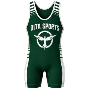Combinaison de lutte sublimée vert foncé et blanc pour hommes, design numérique, uniforme sportif en polyester, tenue d'entraînement et de compétition - Product Image 2