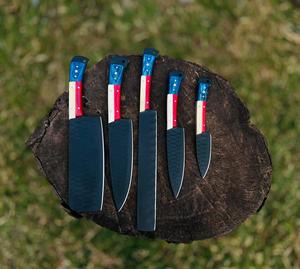Hand Forged Carbon Steel Chef Knife Set 5-Piece Ambidextrous Traditional American Flag Design Bone Handle Kitchen Knives - Product Image 4