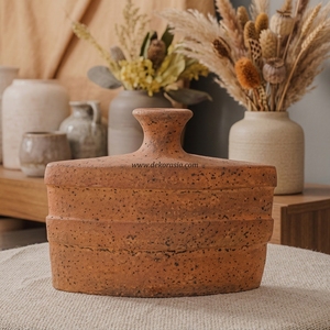 Vase décoratif en céramique rustique artisanale avec couvercle, couleur orange, pour la maison, l'hôtel, vente en gros - Product Image 5