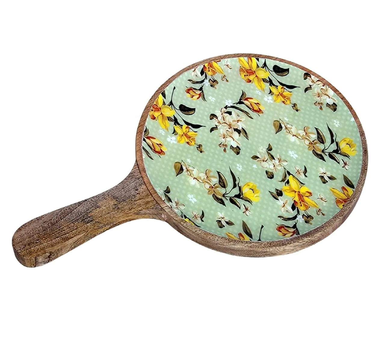 Mango Wood Platter in the shape of Pizza server Printed And Enamel and lacquered Water & heat resistant Foo safe