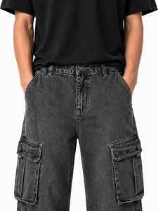 <b>Men</b>’s Premium Washed Black Denim Cargo Pants <b>Relaxed</b> <b>Fit</b> Utility <b>Jeans</b> Multi Pocket Design Streetwear Cargo <b>Jeans</b> Durable Cotton - Product Image 4