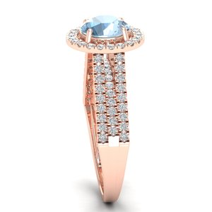 Anillos de Compromiso REYES de Lujo para Mujer con Piedra Preciosa de Aguamarina en Oro Rosa Sólido de 14K y 18K, Joyería Fina con Diamantes para Boda - Product Image 3