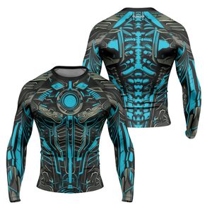 เสื้อแรชการ์ดสั่งทำพิเศษสำหรับทุกเพศ ผลิตแบบ OEM ด้วยเทคนิค Sublimation ป้องกันรังสียูวี UPF 50 สำหรับกีฬากลางแจ้ง ผลิตจากโพลีเอสเตอร์แบบรัดรูป ขายส่งจากโรงงาน รับผลิตแบบ OEM - Product Image 1