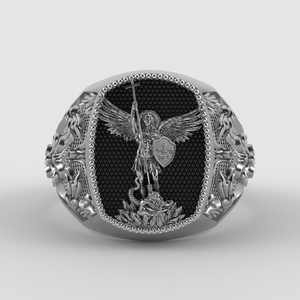 925 <b>Silver</b> Saint Warrior Angel <b>Ring</b> Heavy Wide Band Gothic Religious Shield <b>Cross</b> Jewelry For Men Women - Product Image 3